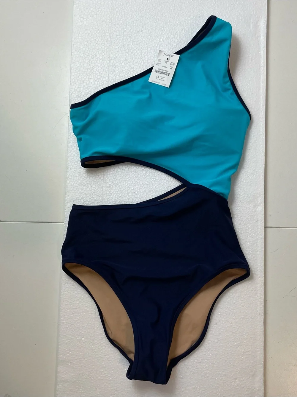 NEW J. Crew Womans Swimsuit Size XS Cutout One Shoulder One Piece Stretch Blue